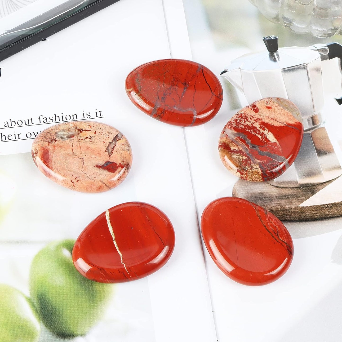 Artistone Crystal Chakra Thumb Worry Stone Healing Crystals Polished Pocket Palm Stones for Anxiety Stress Relief Meditation Home Decor(Red Jasper)