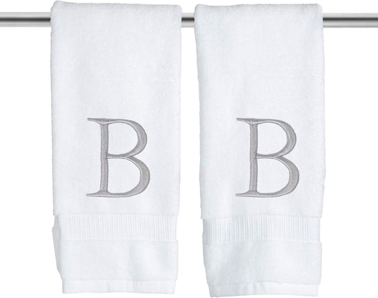 Monogrammed Hand Towels for Bathroom - Luxury Hotel Quality Personalized Initial Decorative Embroidered Bath Towel for Powder Room, Spa - GOTS Organic Certified - Set of 2 Letter B