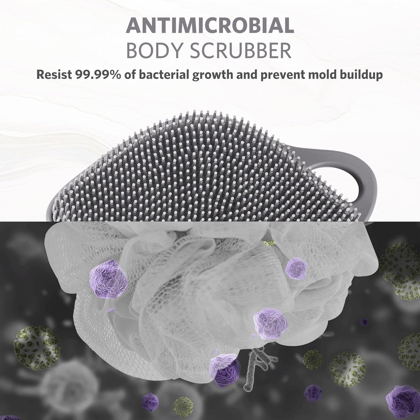 Sndyi Silicone Body Scrubber, Gentle Exfoliating Body Scrubber for Sensitive Skin, Leaf Shaped Shower Scrubber for Body with Lathering Bristles, Silicone Loofah Body Brush for Showering, Gray