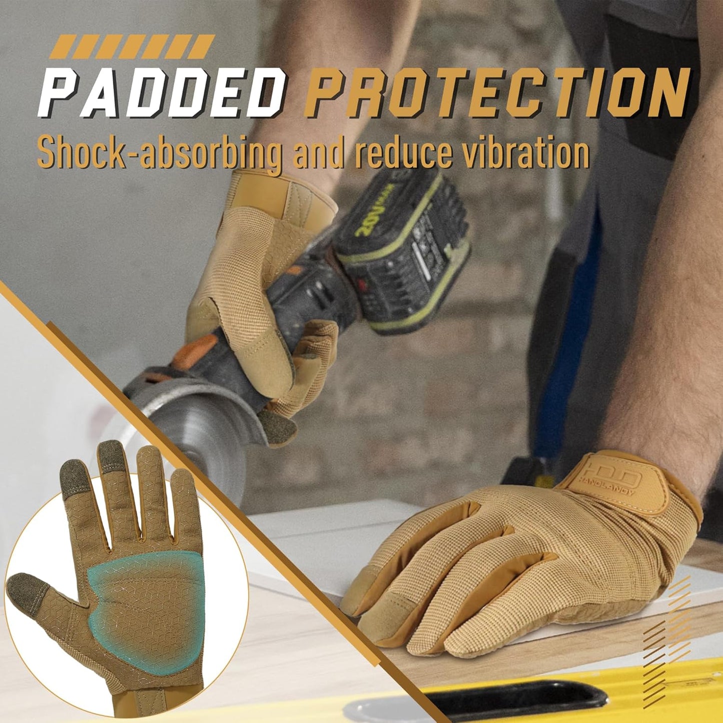 HANDLANDY Work Gloves for Men & Women, Utility Mechanic Working Gloves Touch Screen, Flexible Yard Work Gloves