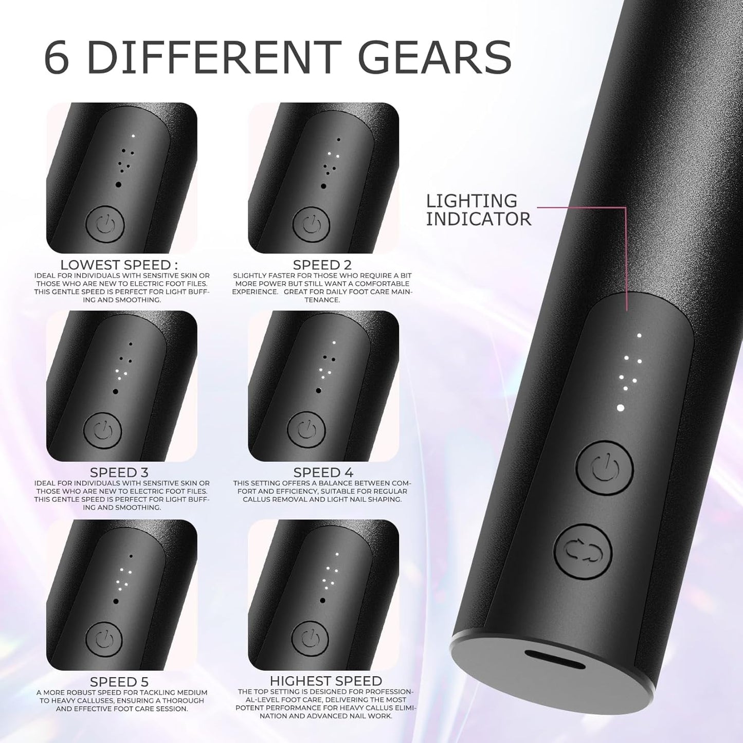 krofaue Electric Callus Remover Kit - USB Rechargeable 2 in 1 Foot Scrubber & Dead Skin Remover - 6 Gears Electric Nail Buffer Set for Daily Care - Black