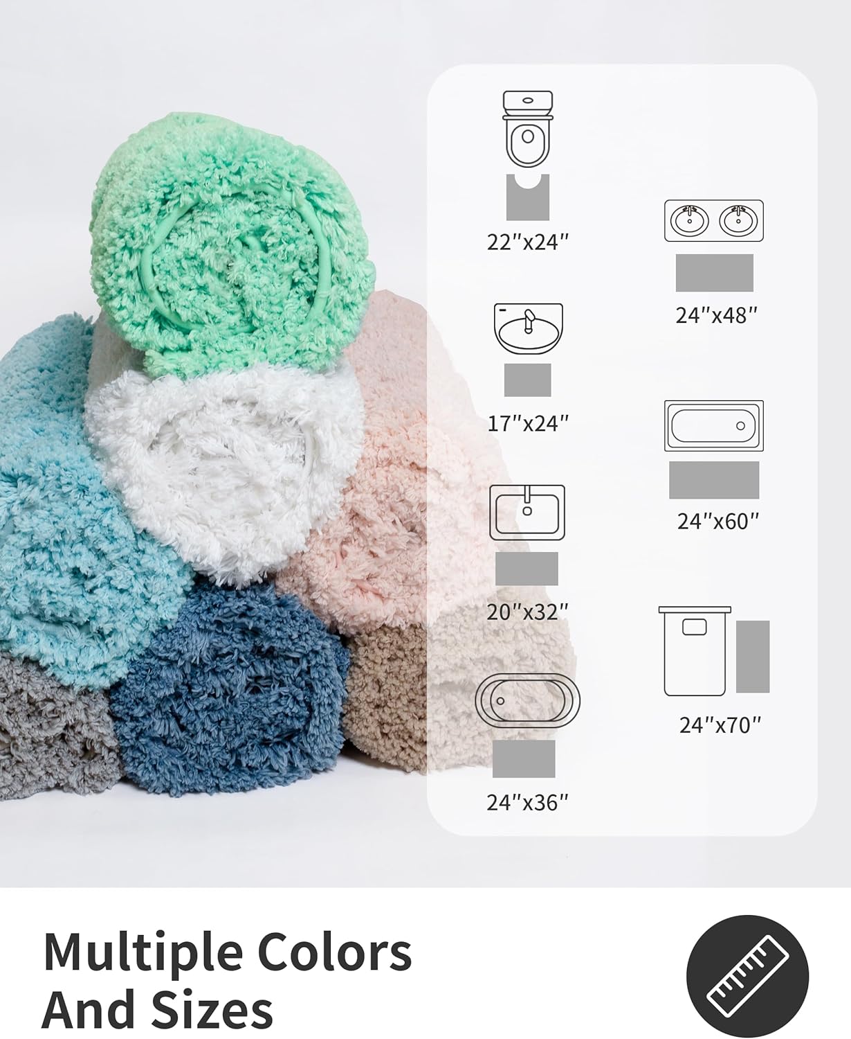 ILANGO Blue Bathroom Rugs 70" × 24" Non Slip & Super Absorbent Extra Thick Soft, Washable Bath Carpet Runner for Floor, Microfiber Plush Shaggy Bath Mats with Rubber for Bedroom Bathtub Shower Room