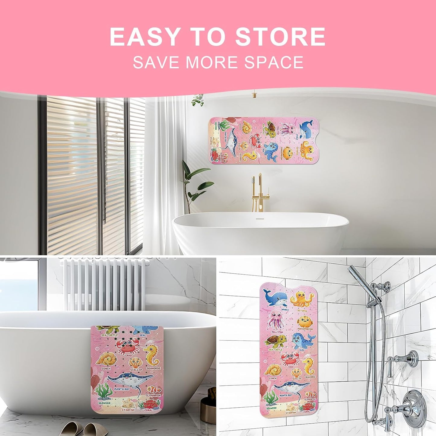 XIYUNTE Baby Bath Mat for Tub Non Slip Kids Bath Mat - 40"x16" Extra Long Bathtub Mat Non Slip Kids, Eco-Friendly Toddler Bath Mats with Suction Cups for Secure Grip, Easy to Clean & Easy Drying