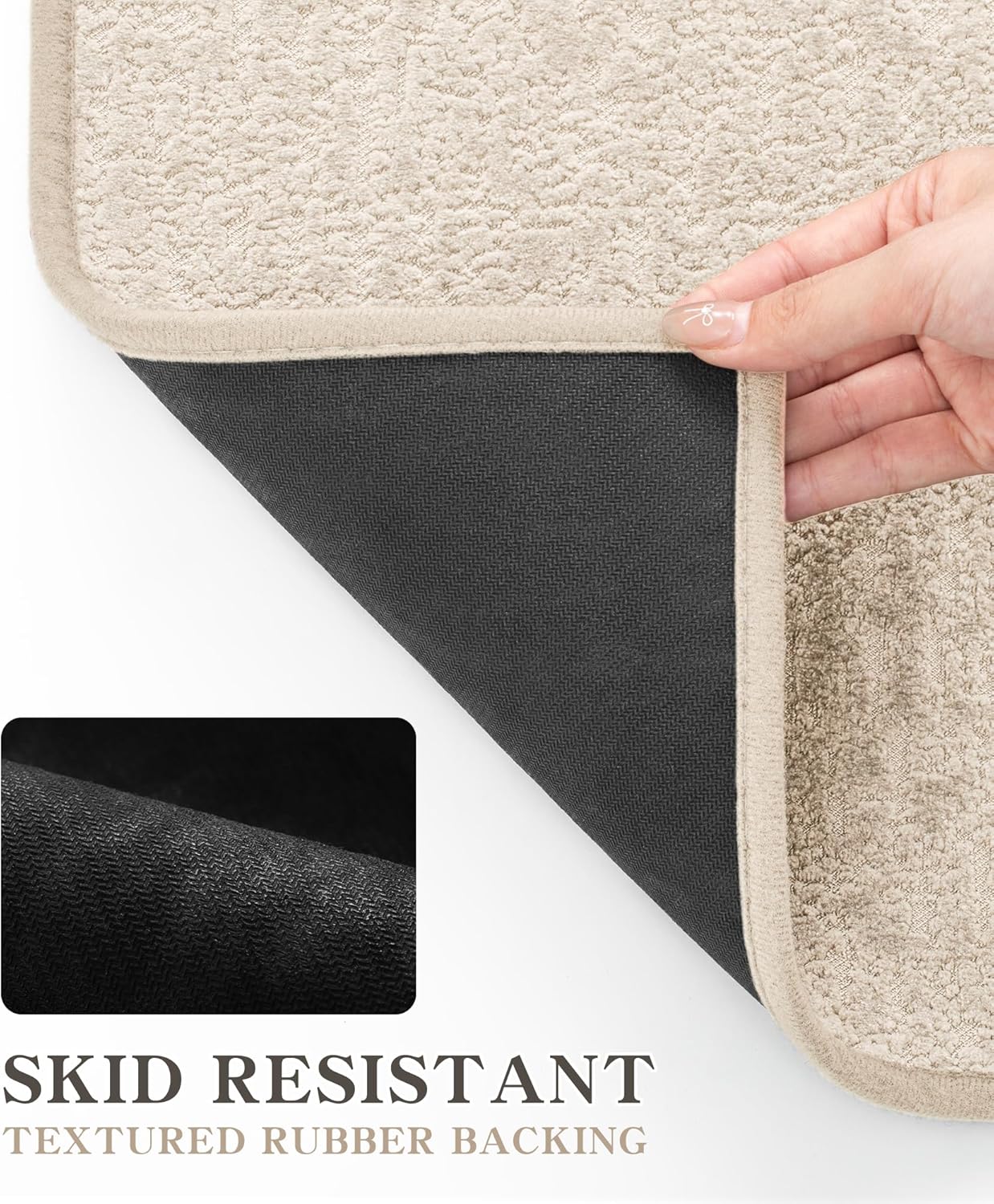 chakme Bathroom Rug Sets 2 Piece, Ultra Thin Bath Rug Set Quick Dry Bath Mat, Absorbent Bath Mat for Bathroom Non Slip Machine Washable, (Light Beige)