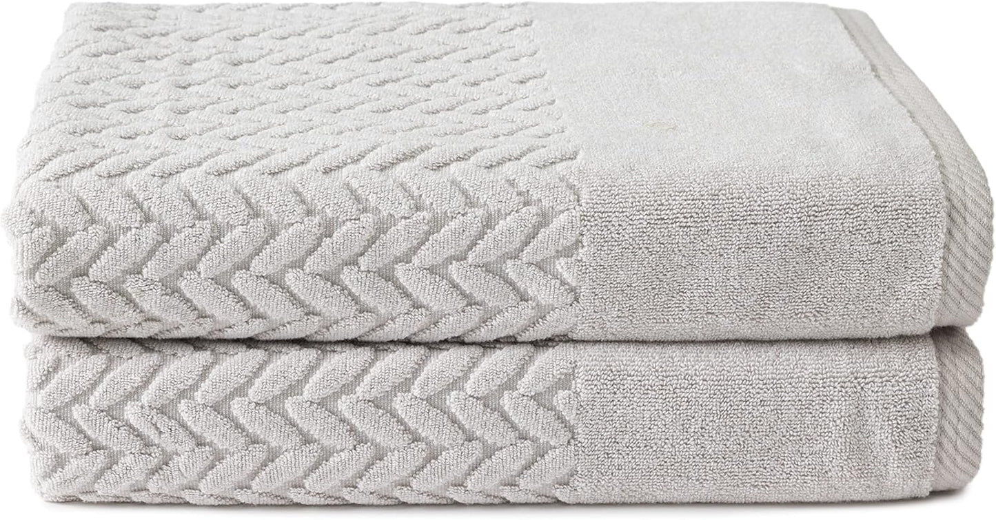 Texere 100% Organic Cotton Jacquard 650 GSM Premium Bath Towel Sets - Extra Absorbent Quick Dry and Plush (Cable, Light Taupe, 2 Bath Towels)