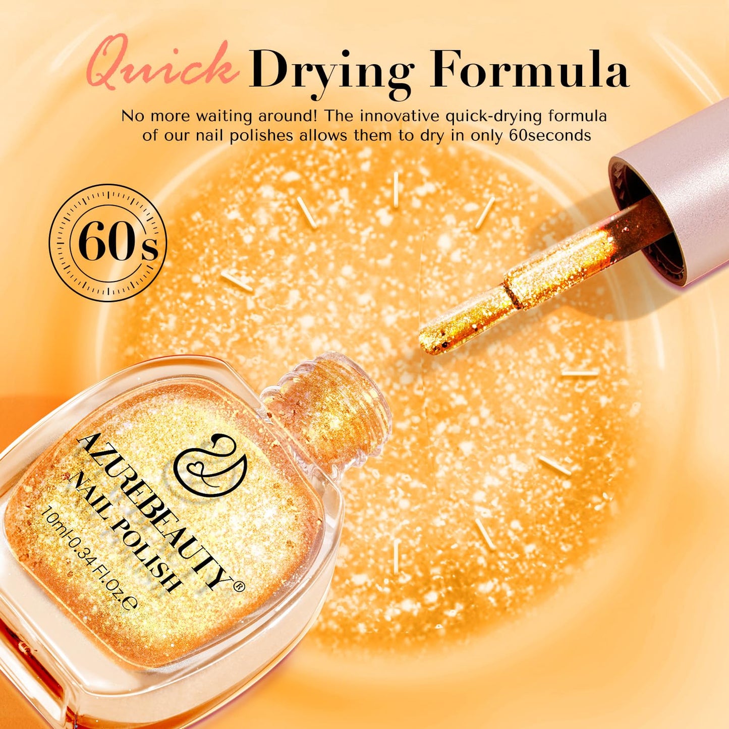 AZUREBEAUTY Nail Polish Set, 4 Colors Shimmer Glitter Neon Pink Orange Green Purple Spring Summer Long Lasting Quick Dry Natural Fingernail Lacquer Strengthening Kit with Top Coat DIY Salon