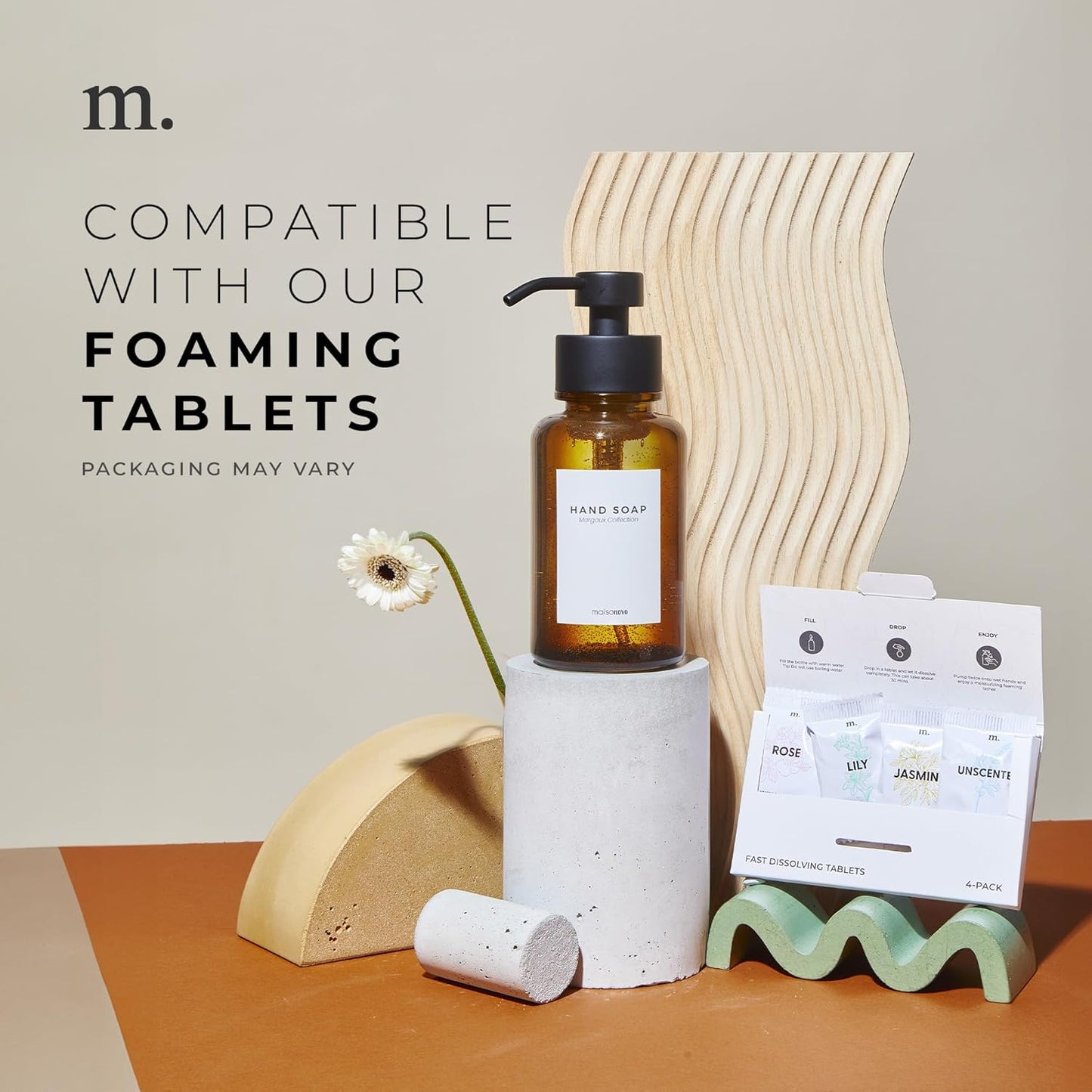 MaisoNovo Glass Foaming Soap Dispenser 14 Oz | Amber Glass Black Pumps x 2