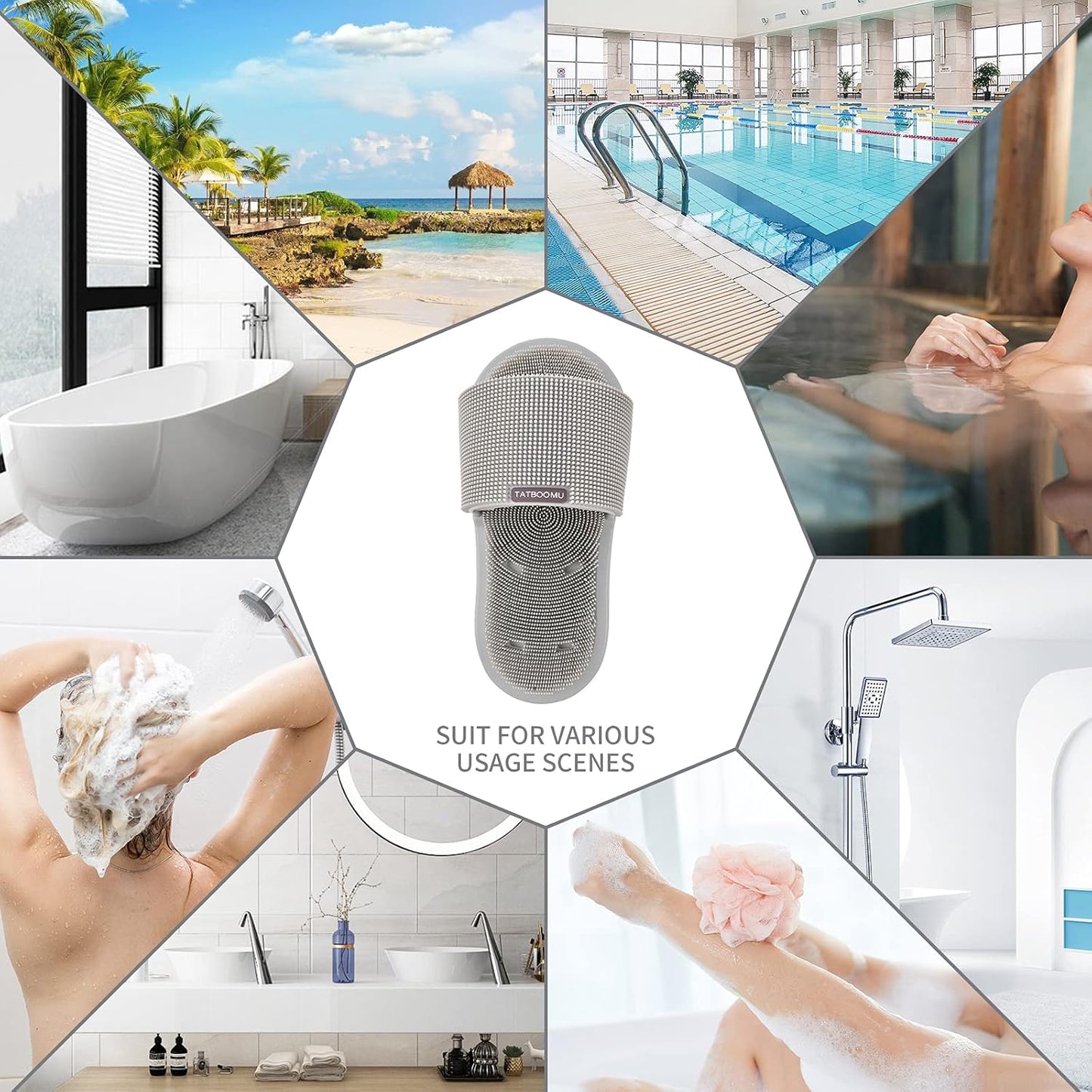 Shower Foot Scrubber,Soft Silicone Bristles with Non-Slip Suction Cups - Cleans,Smooths,Exfoliates & Massages Your Feet Without Bending,Improve Circulation & Soothes Tired Feet (1PCS Gray)