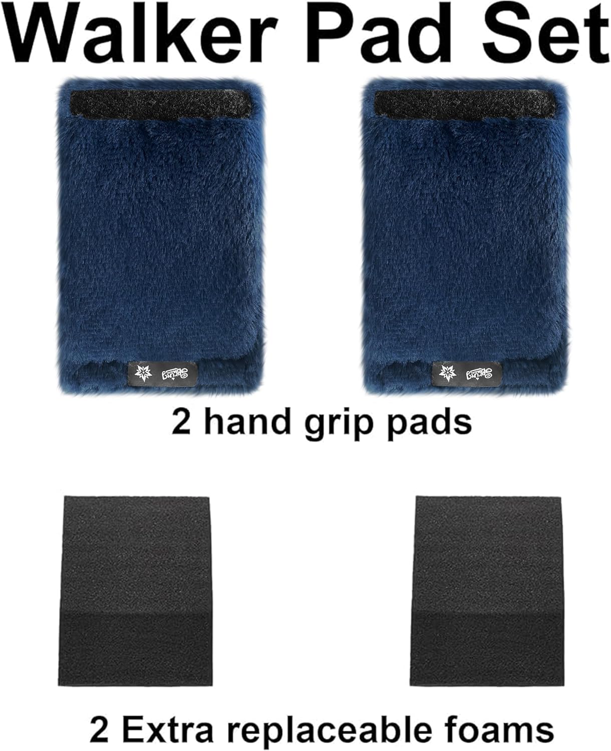 SPRING SEAON Walker Hand Pads Fluffy Walker Handle Cushions Non-Slip Universal Walker Grips Padded Hand Covers Soft Pads for Walkers for Seniors Walker Pads for Handles Folding Rolling Wheelchair, Rollator Handle, Elderly Grippers 2 Pack (Navy Blue)