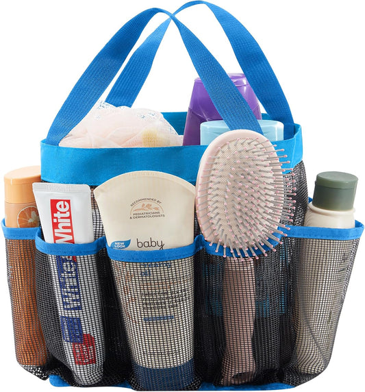 Lifewit Mesh Shower Caddy Freestanding Portable Shower Tote Bag for College Dorm, Bathroom, Gym, Travel, Quick Dry Hanging Shower Organizer with 7 Storage Pockets for Toiletry Essentials, Blue