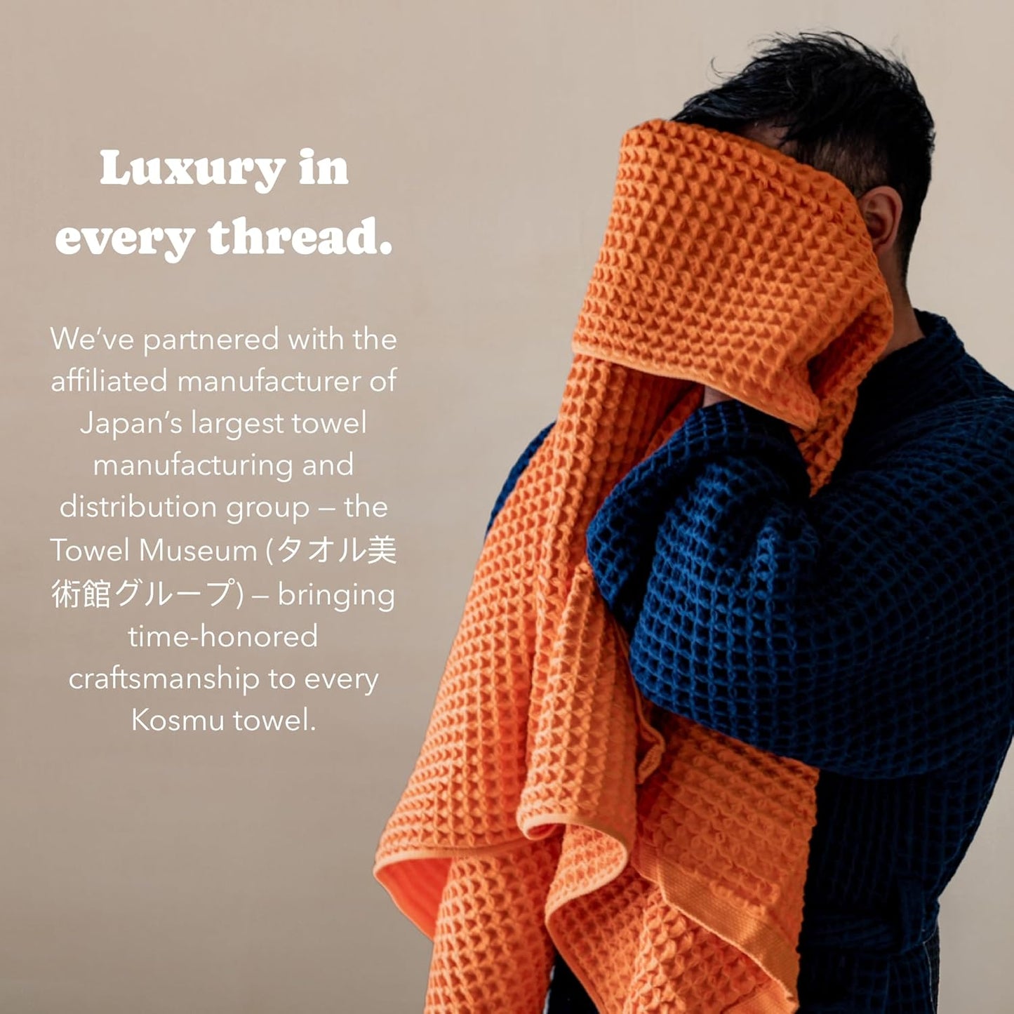 Luxury Japanese Cotton Waffle Bath Towel | Plush, Absorbent, and Quick Dry | Free Storage Bag Included (Coral Orange, Bath Towel, 55" x 34")