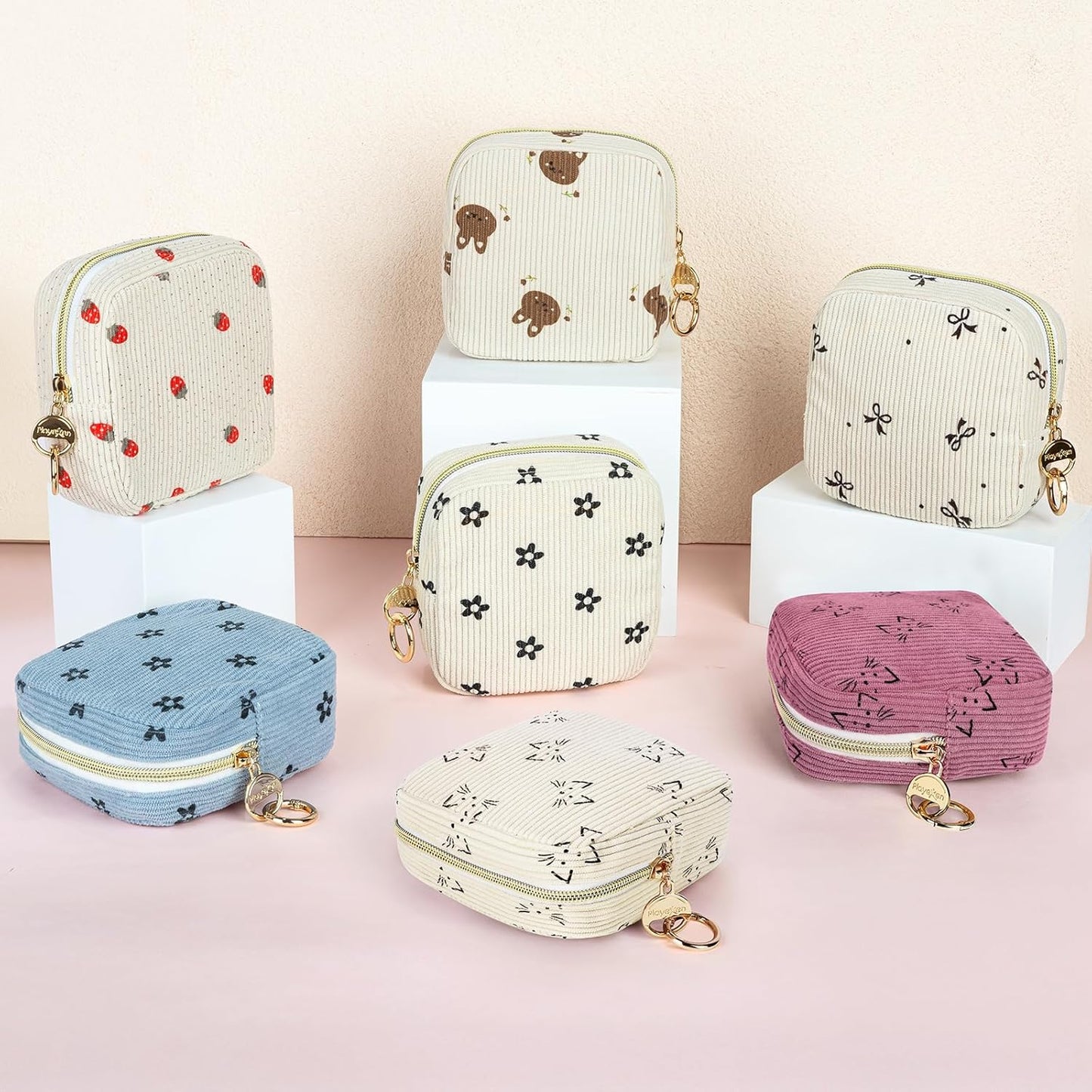 Period Bag for Teen Girls, Corduroy Cute Sanitary Napkin Storage Bag, Menstrual Pad Bag Tampon Holder for Purse