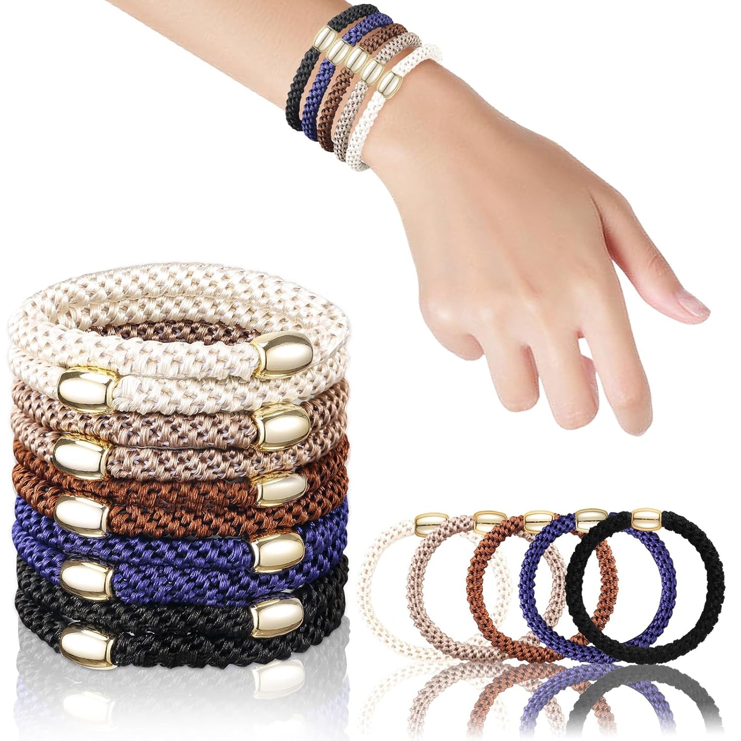 Hair Ties No Damage - 10PCS Ponytail Holders - Elastic Hair Ties for Thick Hair - Braided Hair Bands for Women Girls's Hair - Classic Dinner