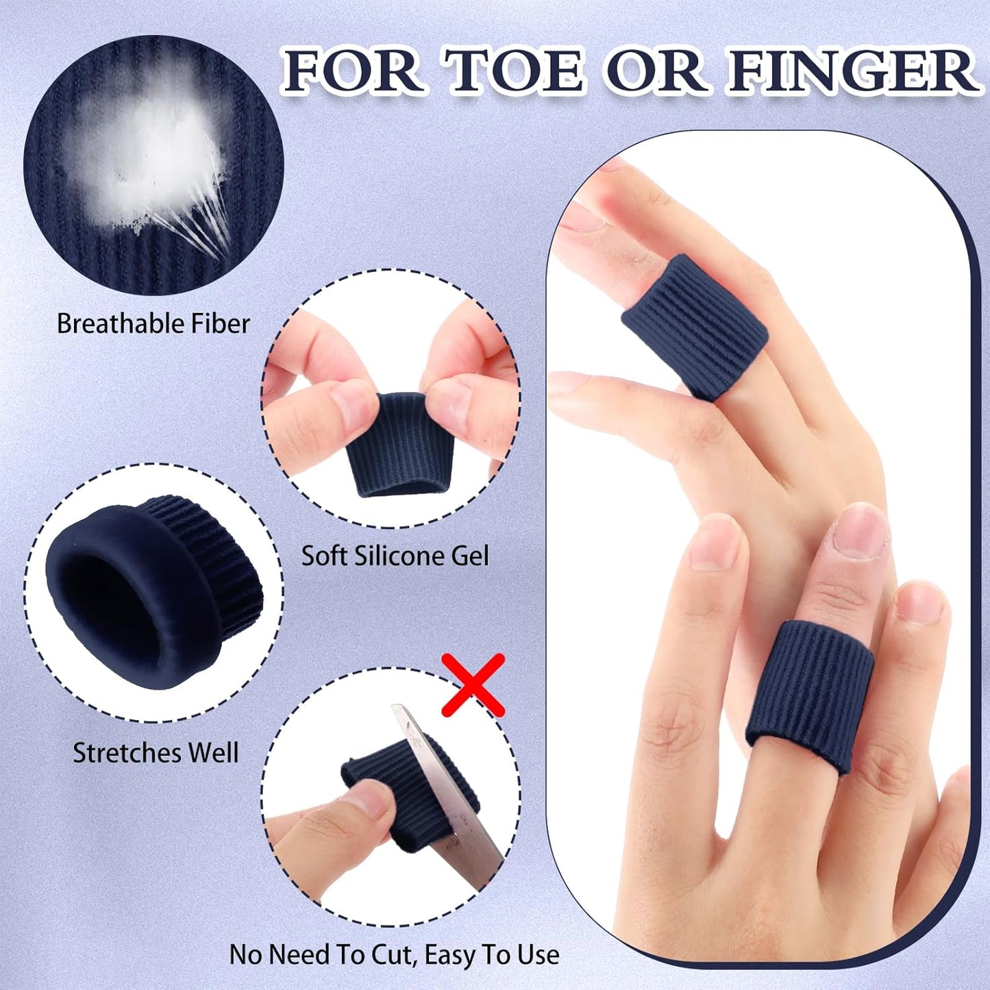 Blulu 24 Pieces Toe Tubes 0.98 Inches Cushion Tube Corn Pads for Toes Sleeves Soft Gel Protectors for Cushions Corns Blisters Calluses 3 Size(Navy Blue,Assorted Sizes)