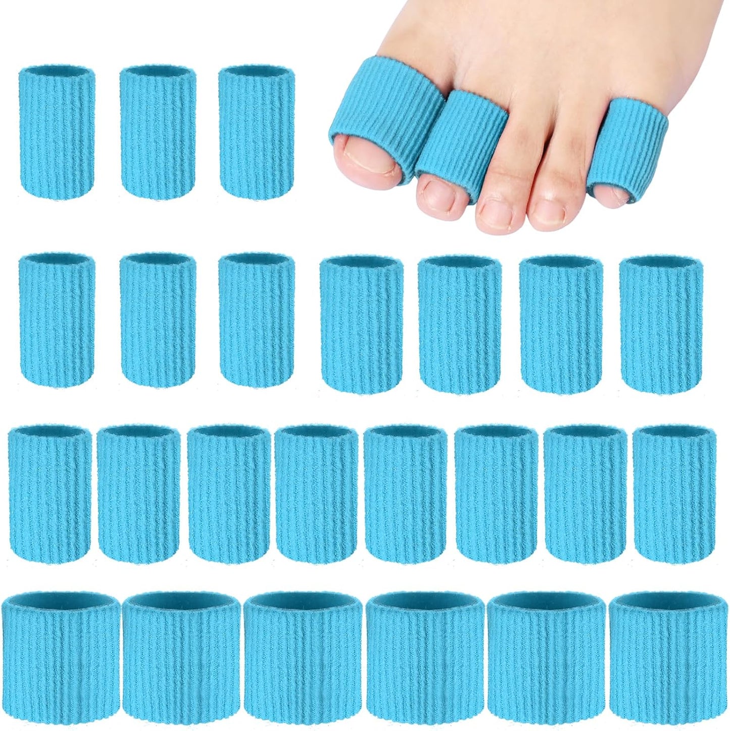 Blulu 24 Pieces Toe Tubes 0.98 Inches Cushion Tube Corn Pads for Toes Sleeves Soft Gel Protectors for Cushions Corns Blisters Calluses 3 Size(Blue,Assorted Sizes)