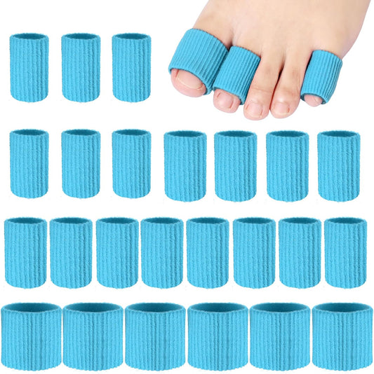 Blulu 24 Pieces Toe Tubes 0.98 Inches Cushion Tube Corn Pads for Toes Sleeves Soft Gel Protectors for Cushions Corns Blisters Calluses 3 Size(Blue,Assorted Sizes)