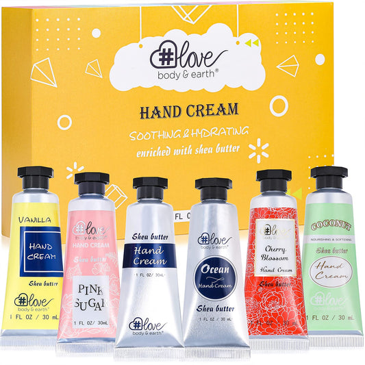 BODY & EARTH # LOVE Hand Cream Gift Set Hand Lotion Sets for Women Gift, Mothers Day Gifts for Mom Gifts, Pack of 6 Advanced Repair Hand Cream for Dry Hands Non-greasy Best Birthday Gifts for Women