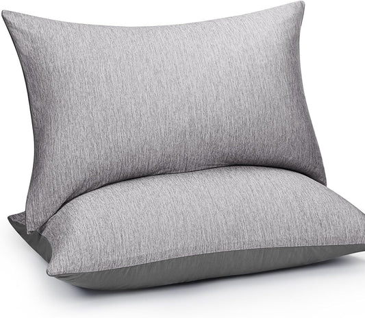 HOMFINE Cooling Pillowcases Queen Size - Double Side Q-Max 0.439 Cooling Fiber for Pillow Protector, Breathable Cold Pillow Cover for Hot Sleeper Night Sweat, Hidden Zipper, 2 Pack (20"x30", Grey)