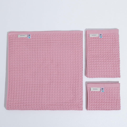 Luxury Japanese Cotton Waffle Bath Towel | Plush, Absorbent, and Quick Dry | Free Storage Bag Included (Sakura Pink, Bath Sheet Set (3-Piece))