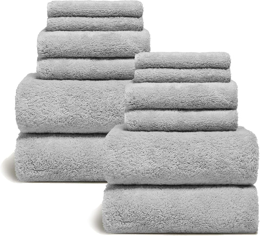Italic Ultraplush 12-Piece Family Towel Set – Luxury Bath Towels, Hand Towels & Washcloths – Plush, Quick Dry 800GSM 100% Australian Cotton for Bathroom & Spa (Light Gray)