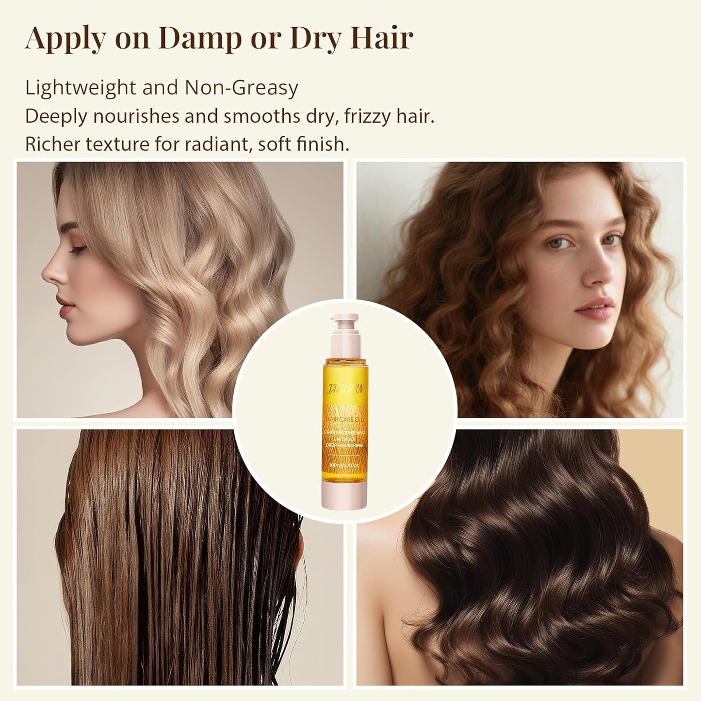 Leave-In Hair Oil with Frankincense & Lavender Essential Oils – Lightweight No-Rinse Formula for Intensive Hydration, Frizz Control & Heat Protection on Dry, Damaged Hair, 3.4 fl oz (100ml)