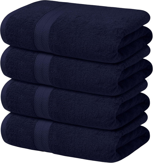 Avalon Towels Navy Blue Bath Towels Set of 4 pcs (27x54 inches), 100% Cotton Towel Absorbent and Quick Dry Navy Towel for Bathroom, Super Soft and Perfect for Daily Use