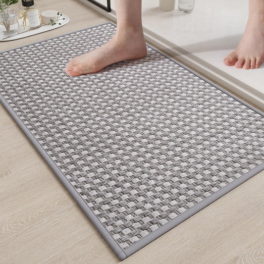 Bath Mat Bathroom Rugs Non Slip Washable, Soft Braided Ultra Thin Bath Mat, Super Absorbent Quick Dry Bath Rug Shower Mat, Rubber Backing, Fit Under Door Bathroom Floor Tub, Gray 20" x 31"
