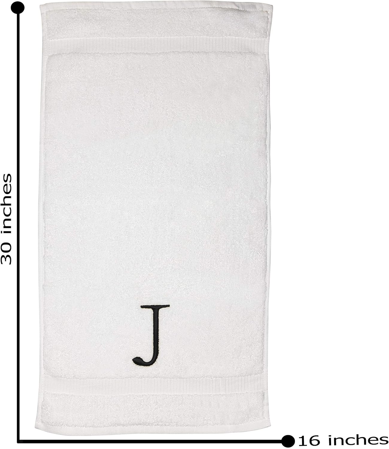 Black Letter Hand Towel for Bathroom - Monogrammed Initial Hotel Quality Decorative Embroidered Towel for Powder Room, Spa - GOTS Organic Certified - Set of 2 Letter J
