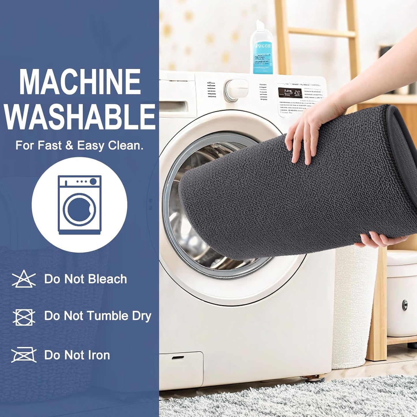 OLANLY Thick Memory Foam Bath Mat Rug 59x24, Extra Soft Absorbent Bathroom Rug, Quick Dry Bath Mats, Non-Slip, Machine Washable Carpet for Bathroom, Tub and Shower, Home Decor Accessories, Dark Grey