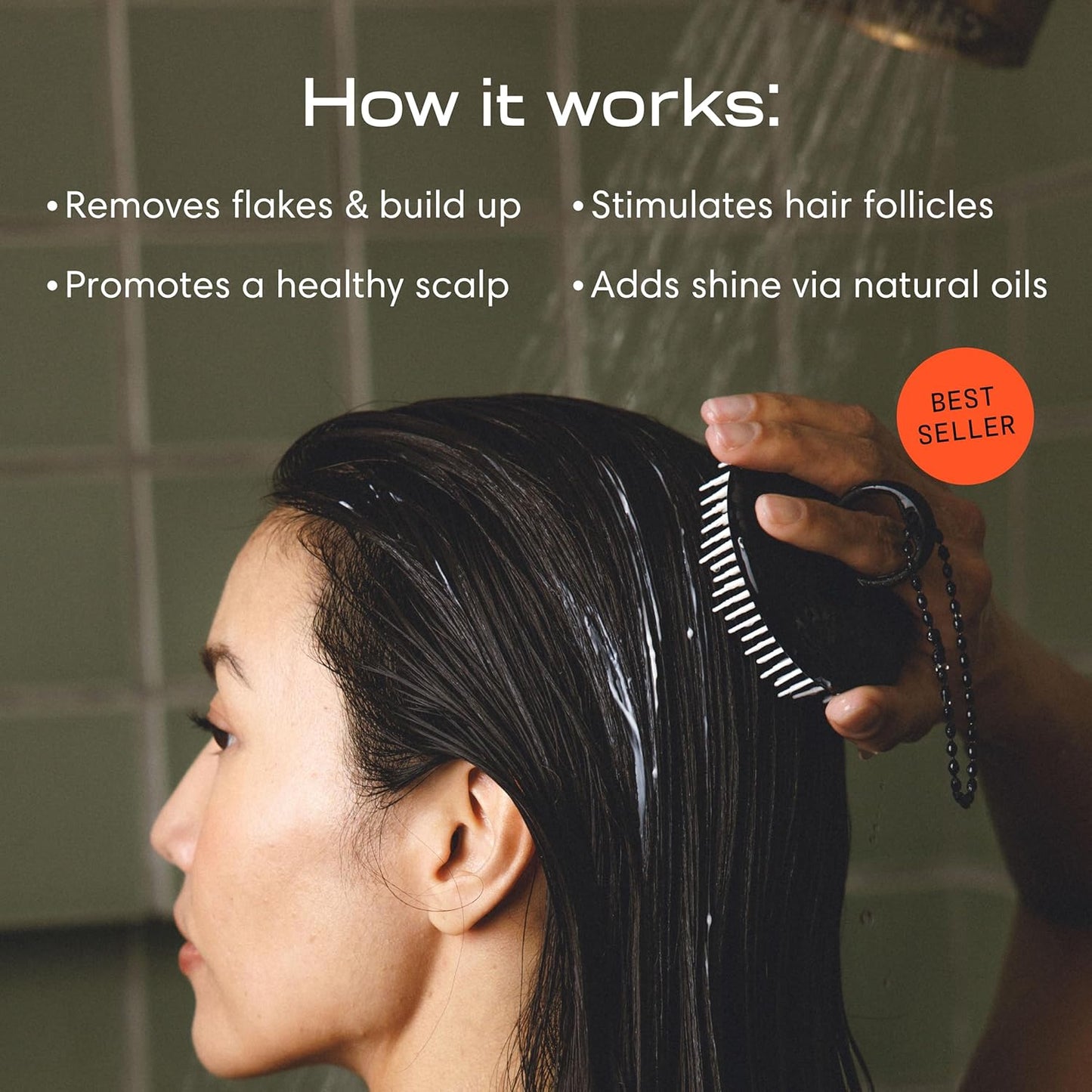 Jupiter Scalp Exfoliator - Scalp Massager Tool for Wet & Dry Hair - Ergonomic Detangler Brush - Dandruff Comb & Scrub to Remove Dandruff & Buildup and Support Circulation - Black/White