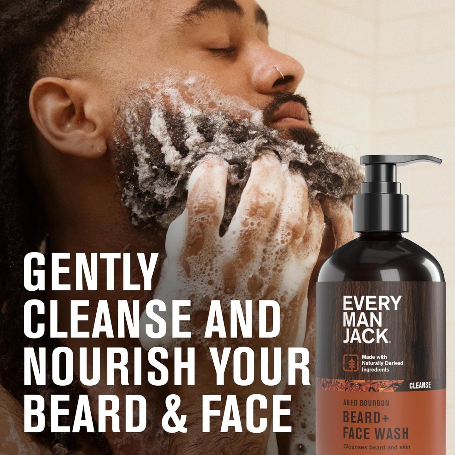 Every Man Jack Beard + Face Wash - Sandalwood & Aged Bourbon Bundle - Cleans & Softens Your Beard and Skin - Naturally Derived w/Aloe and Glycerin- 6.7 fl oz - 2 Pack