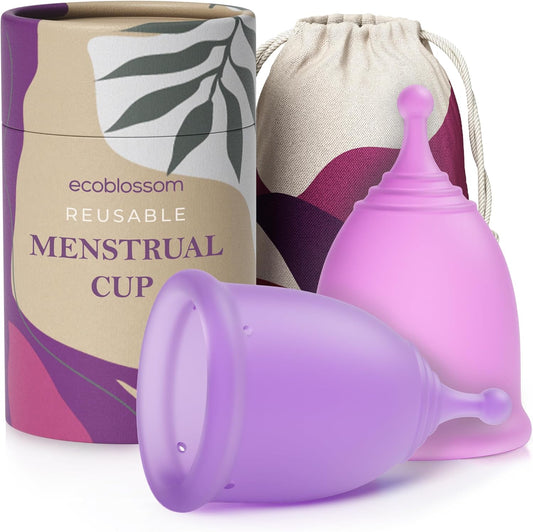 EcoBlossom Reusable Menstrual Cup Set - The Most Reliable Medical Grade Silicone Period Cups - Comfortably use for 12 Hours (2 Small Cups)
