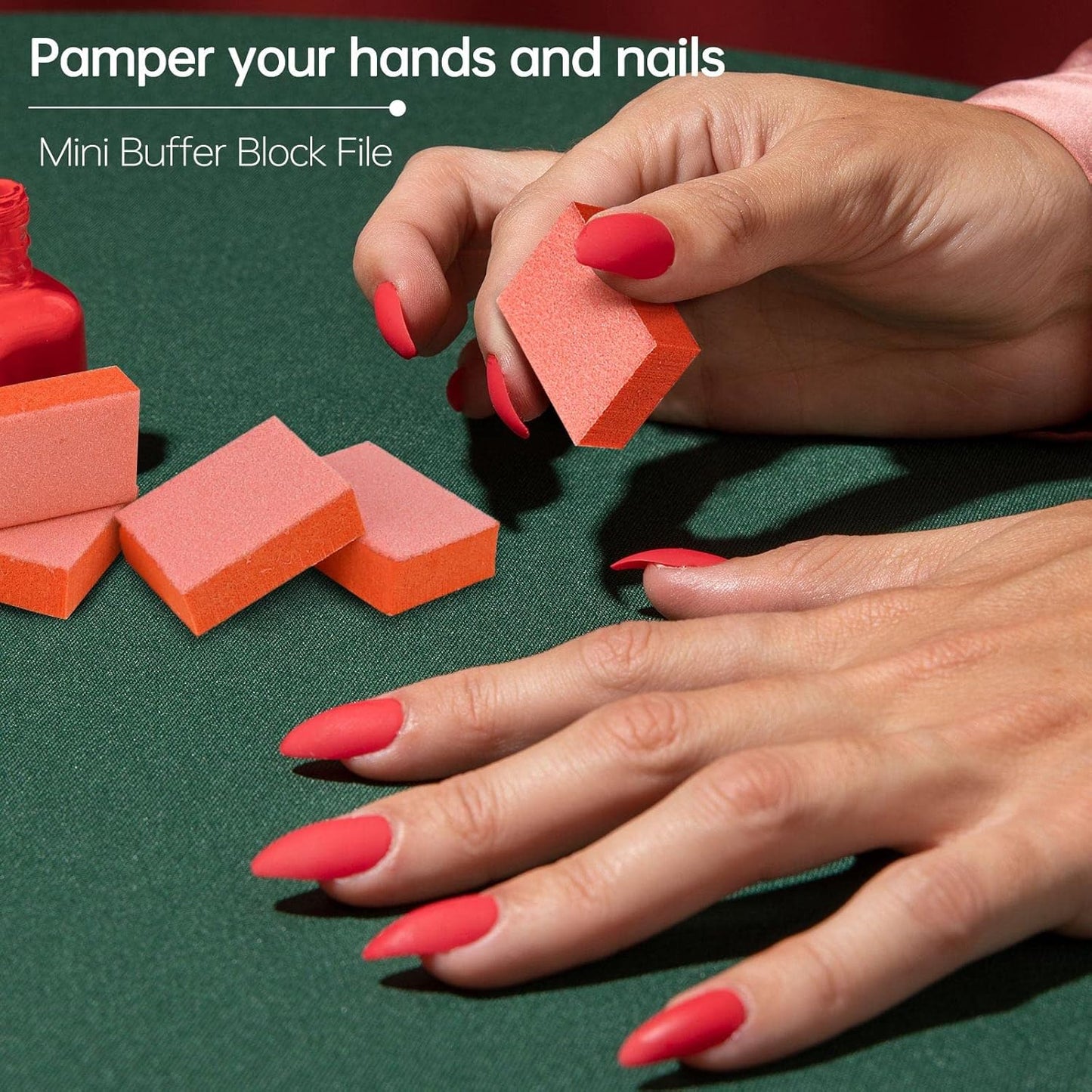 MARYTON Nail Buffer Mini Block Files, 80/100 Grit for Acrylic Nails, 130 Count (Orange)