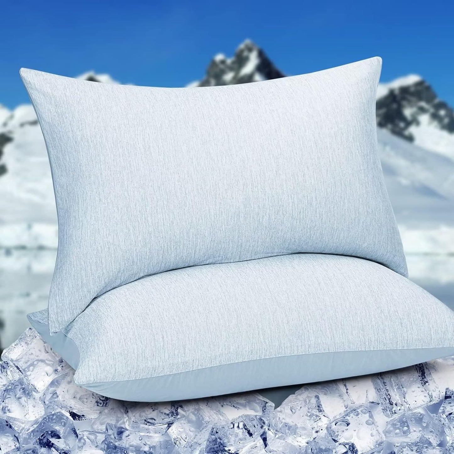 HOMFINE Cooling Pillowcases King Size - Double Side Q-Max 0.439 Cooling Fiber for Pillow Protector, Breathable Cold Pillow Cover for Hot Sleeper Night Sweat, Zipper, 2 Pack (20"x36", Light Blue)