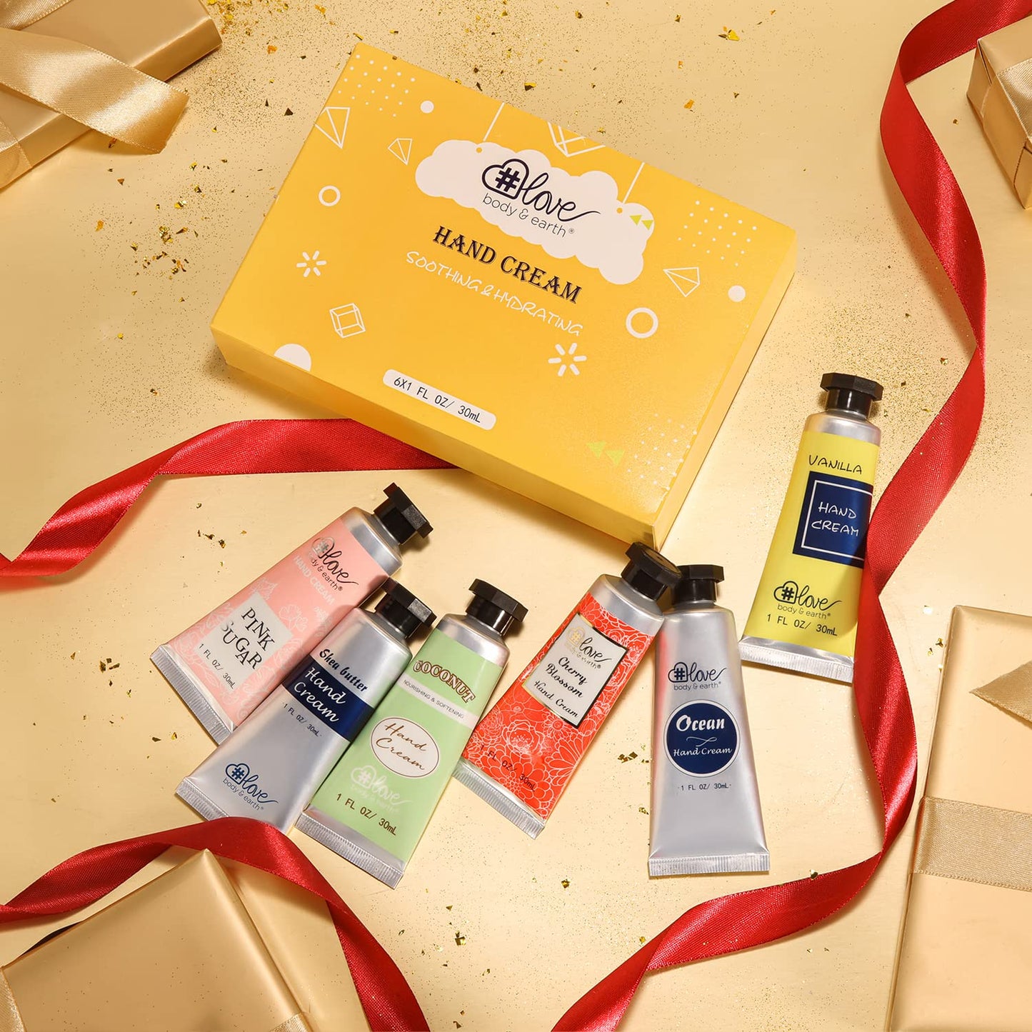 BODY & EARTH # LOVE Hand Cream Gift Set Hand Lotion Sets for Women Gift, Mothers Day Gifts for Mom Gifts, Pack of 6 Advanced Repair Hand Cream for Dry Hands Non-greasy Best Birthday Gifts for Women