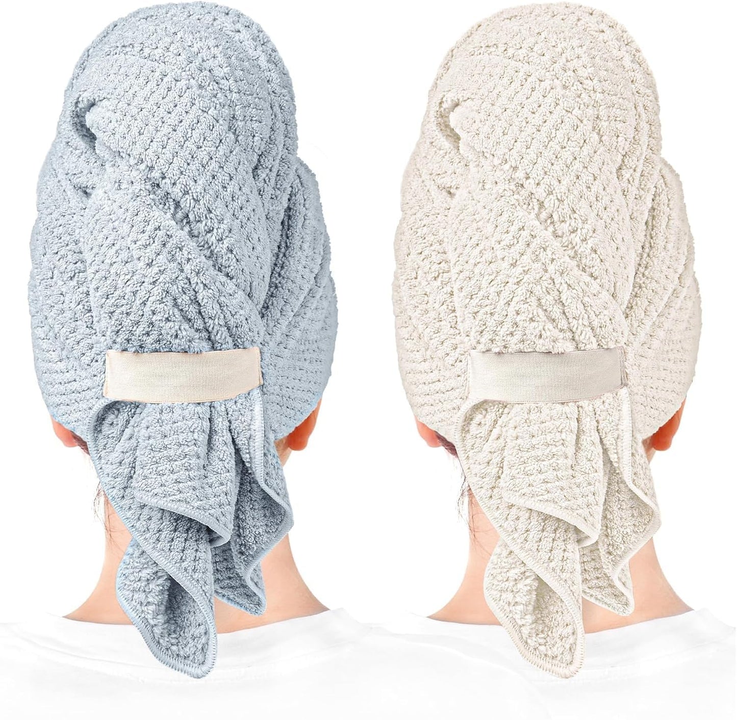 Microfiber Hair Towel Wrap Turban 2 Pack Large | Super Absorbent Quick Dry & Anti-Frizz for Women with Curly Hair | 27.5" x 39.4" Hair Towel Cap