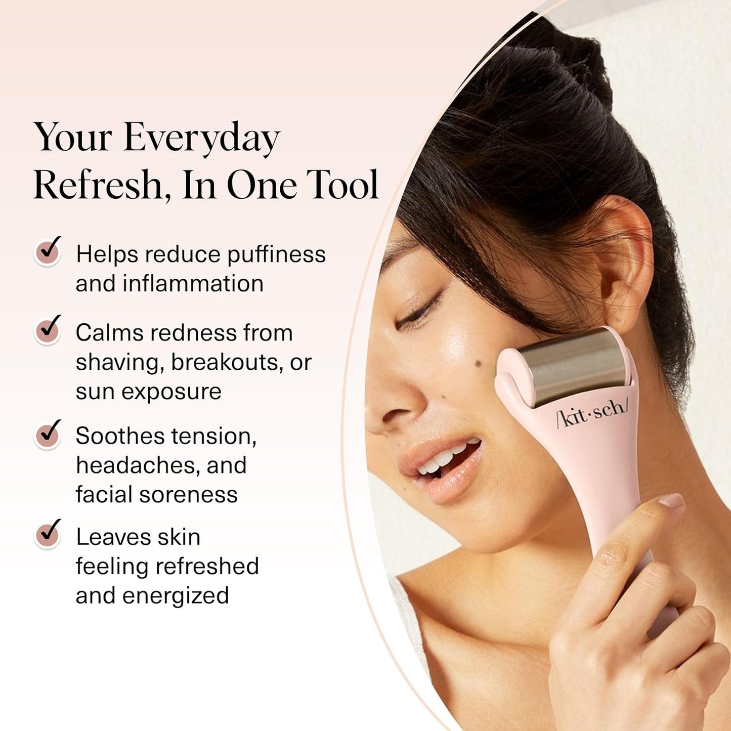 Kitsch Ice Roller for Face – Stainless Steel Face Ice Roller to Reduce Puffiness, Redness & Headaches – Cooling Facial Roller for Skin Care, Irritation Relief & Spa-Like Experience at Home - Pink