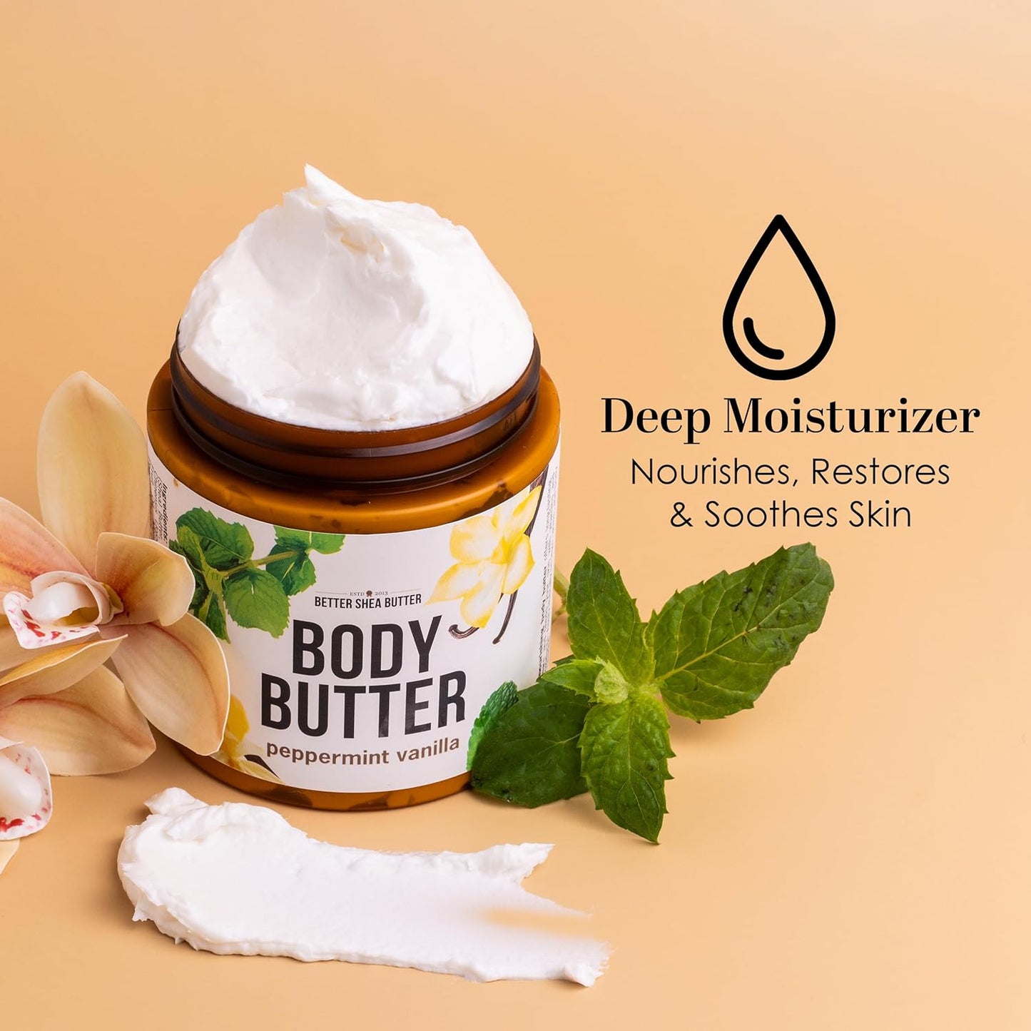 Peppermint Vanilla Body Butter - Natural Lotion for Women with Shea Butter & Jojoba Oil - Non-Greasy Whipped Body Lotion for Dry Skin - Vanilla Scented Peppermint Body Lotion