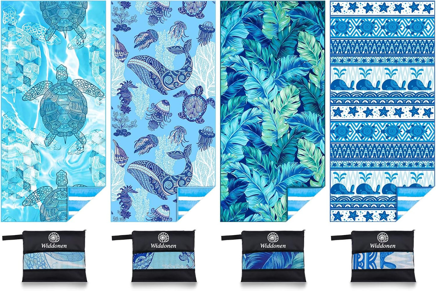 4 Pack Microfiber Lightweight Beach Towel Sand Free Quick Dry Absorbent Thin Compact Towels for Swimming Pool Camping Beach Accessories Large Easy Pack Travel Things for Vacation Essentials Gift