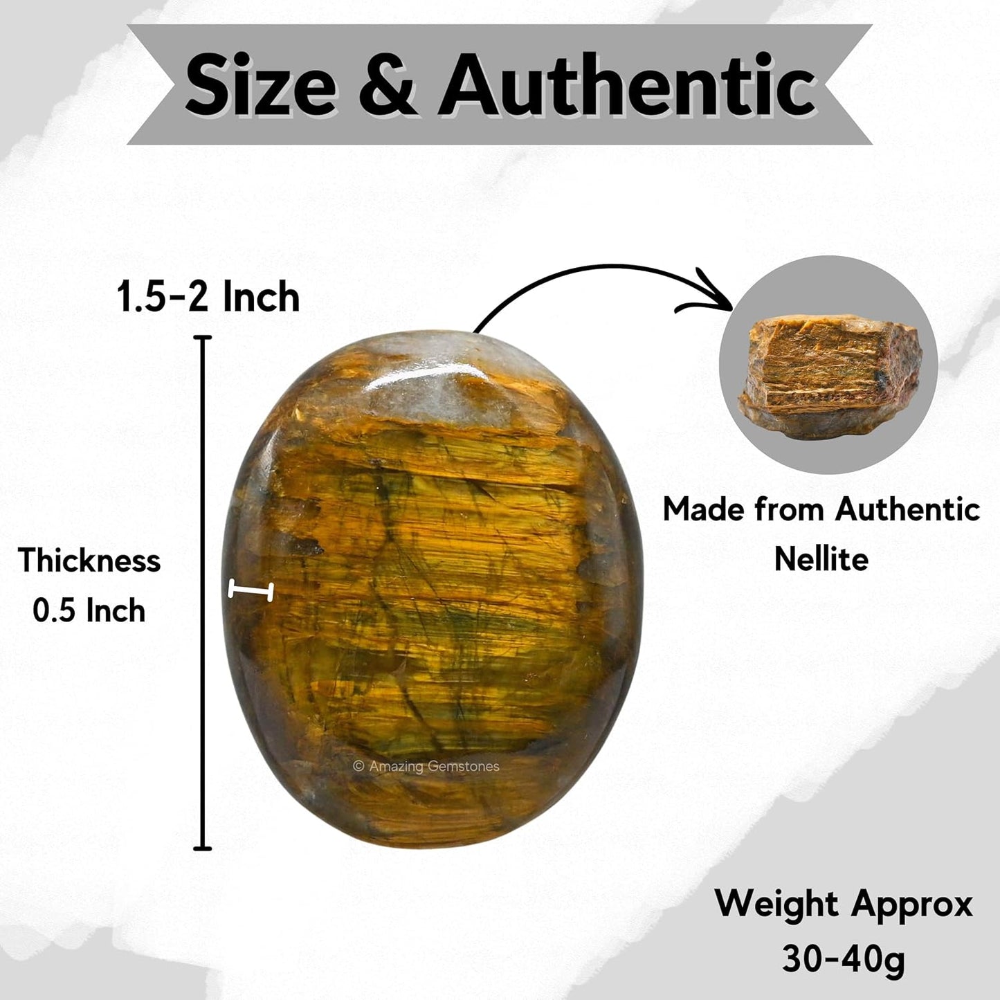 Amazing Gemstone Nellite Crystals, Healing Stones - Large Palm Stone Crystals Piedra- for Good Luck, Balanced Positive Energy, Meditation - Unique Stocking Stuffers, Birthday Gifts for Women, Men