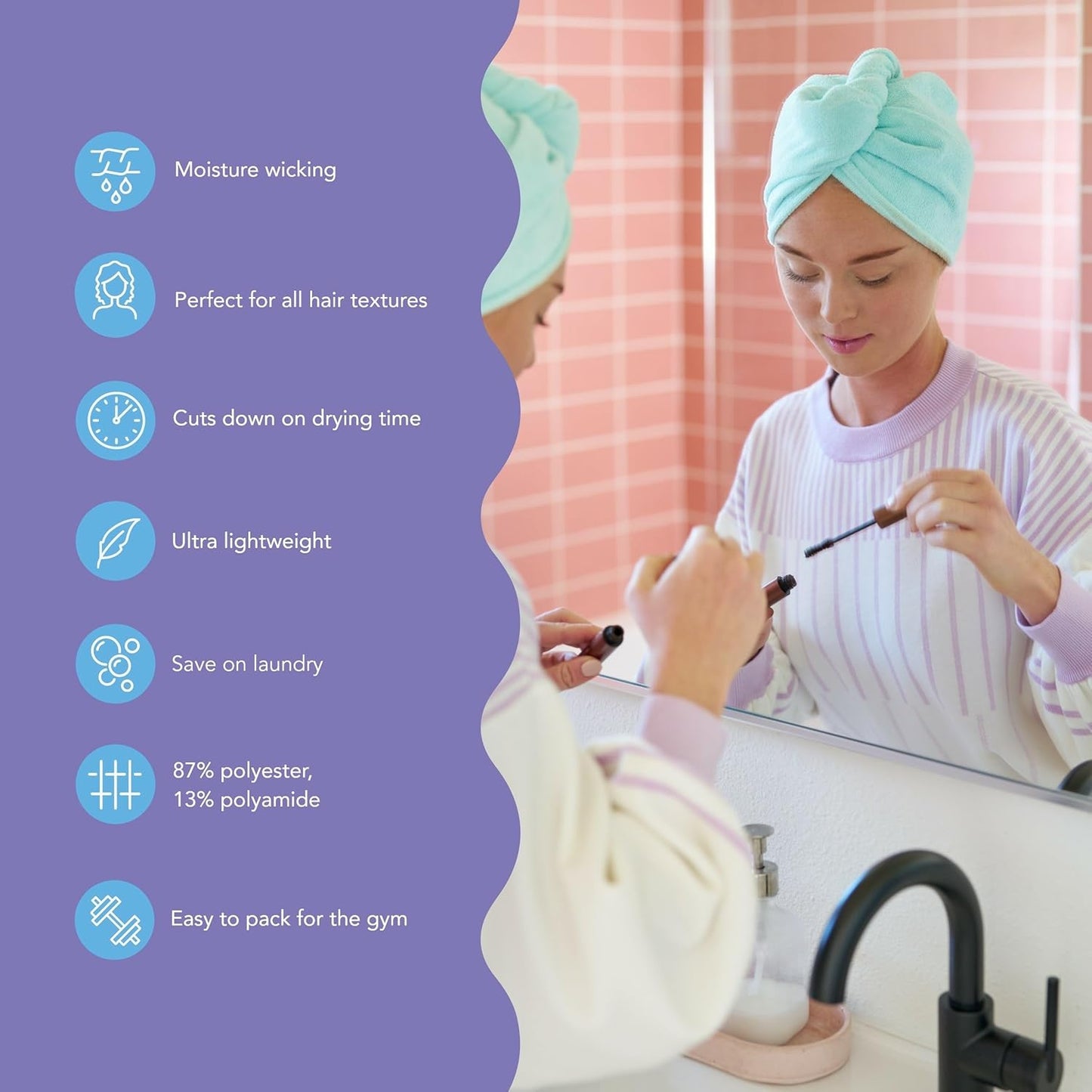 Turbie Twist 4-Pack Microfiber Hair Towel for Beauty, Travel, Gifting - Hair Wrap Turban for Straight, Wavy & Curly Hair - Premium Personal Care - Bermuda, Purple, Lilac & Lemon