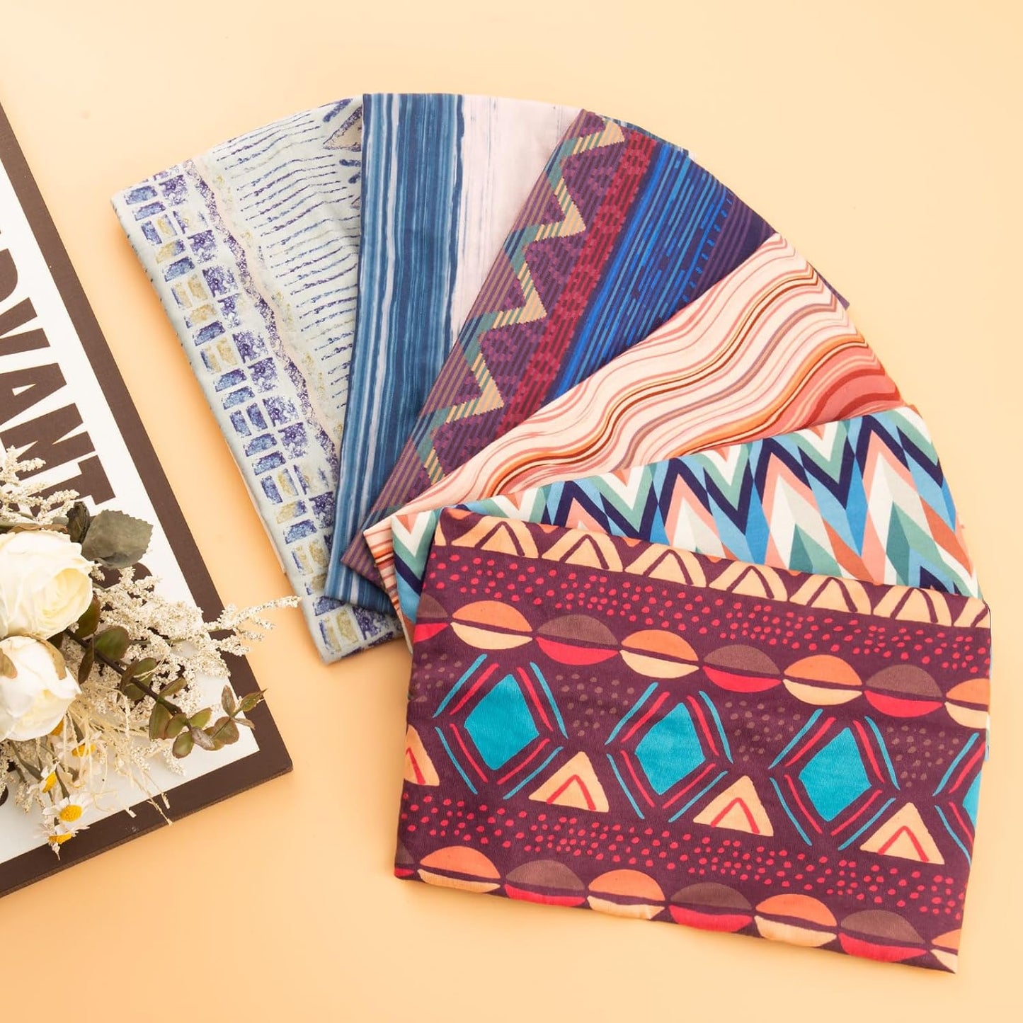 Cobahom 6Pcs Wide Headbands for Women Non Slip Soft Fabric Hair Wrap Boho Head Bands Elastic Sport Hair Bands for Workout Yoga Running (Geometric Elements)