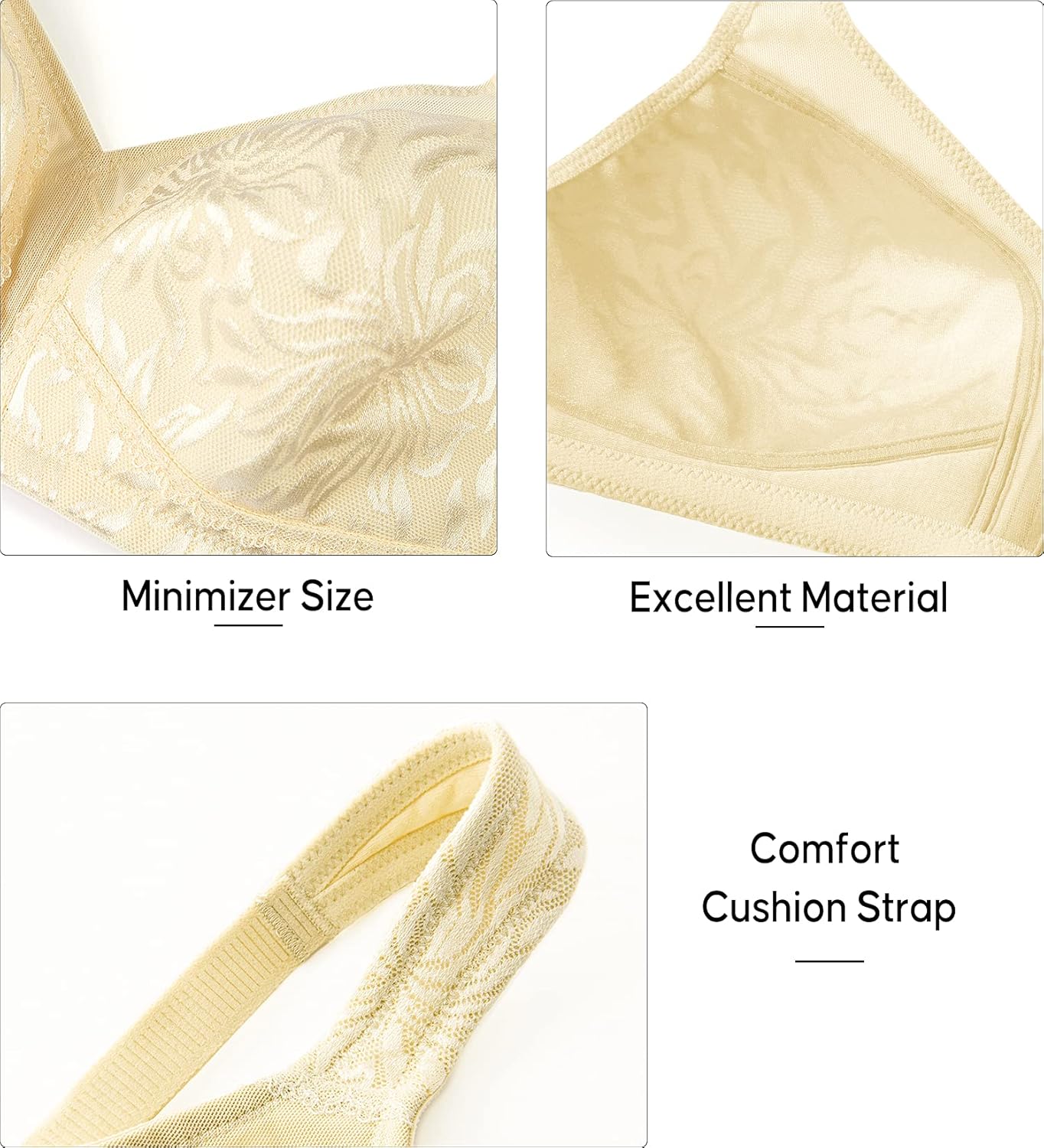 ZeroBound Women's Minimizer Bras Comfort Cushion Strap Wirefree Full Coverage Large Bust Non-Padded Bra