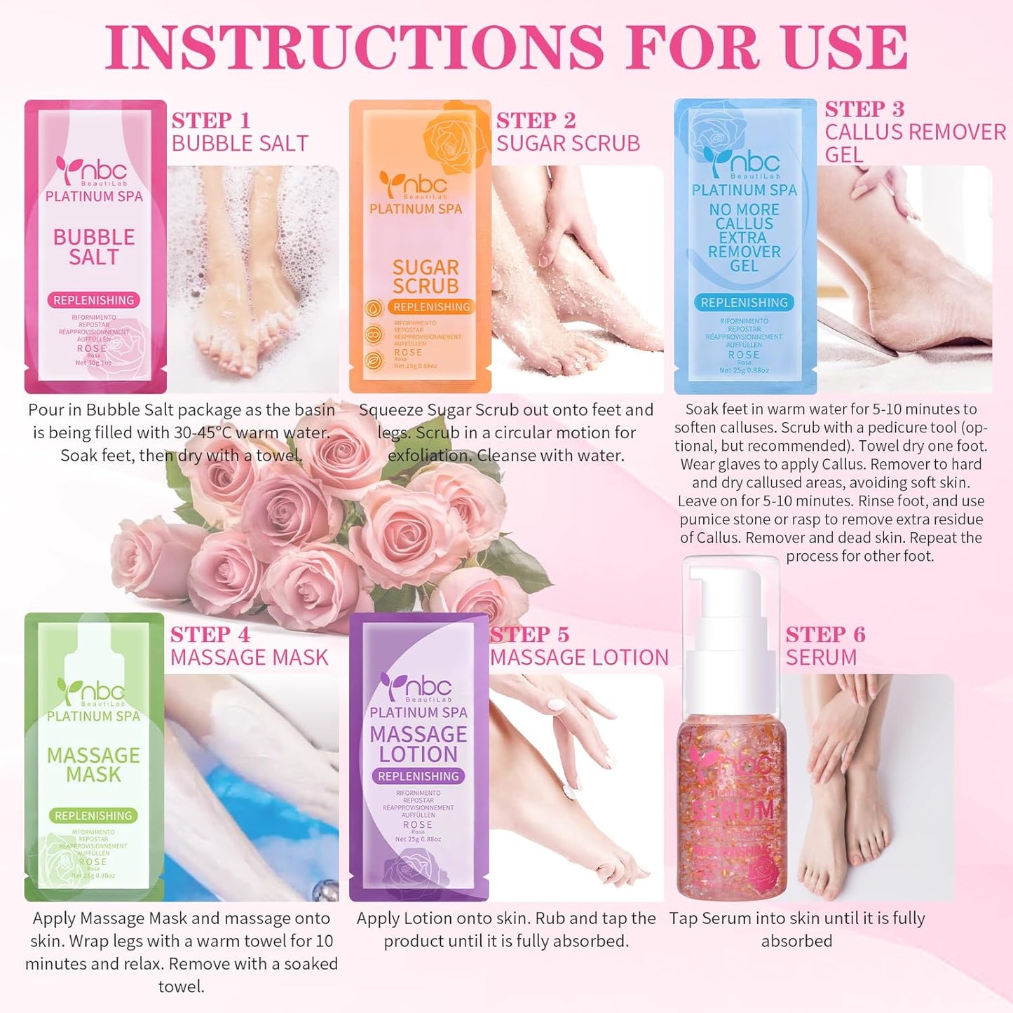 Pedicure Foot Soak Set - Upgraded 6 in 1 Foot Spa, Foot Bath Spa, Pedicure Kit, Foot Soak for Tired & Dry Cracked Feet, Athletes Feet, Bad Odor, Softens Calluses (Rose)