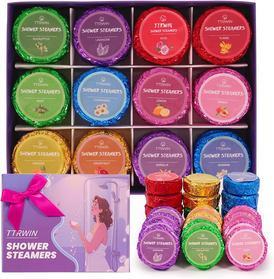 Shower Steamers Aromatherapy 24 Pack Shower Bombs with Natural Essential Oils, Home SPA Stress Relief Christmas Stocking Stuffers Birthday Gifts for Women Mom Men Self Care Relaxation