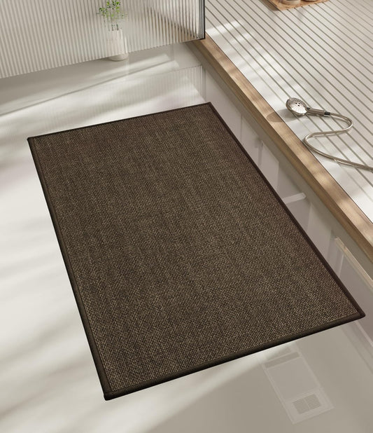 chakme Bathroom Rugs Mat 32x17, Ultra Thin Non Slip Bath Mat Quick Dry Absorbent Bath Mat for Bathroom Floor, (Brown, 32"x17")