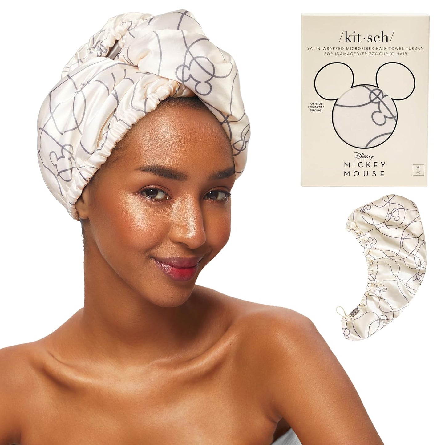 Kitsch Mickey/Minnie x Satin Microfiber Hair Towel Wrap for Women - Super Absorbent, Quick Dry, Anti-Frizz, for Long & Short Hairs, Turbans for Women, Hair Wrap - Mickey Maze