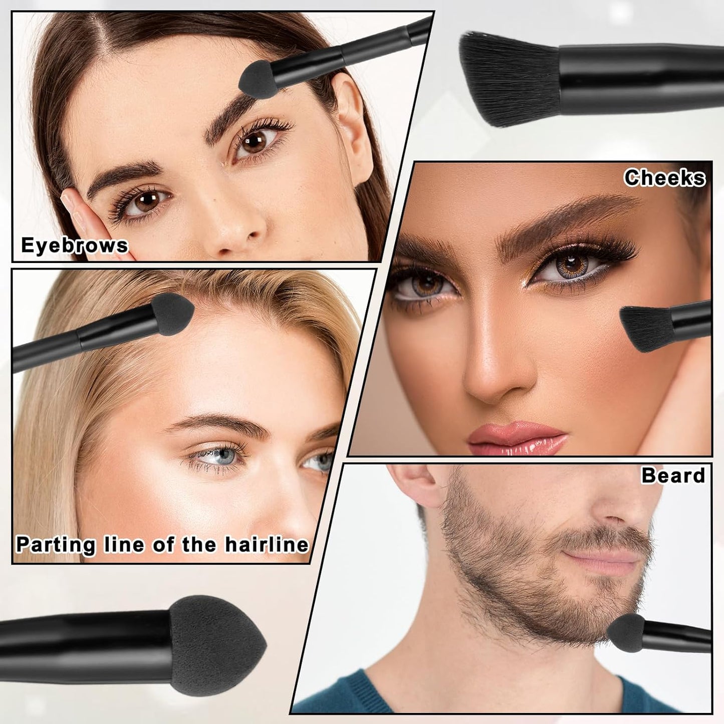 2pcs Dual Ended Hairline Brushes Precision Hairline Powder Brush With Sponge Tip Root Concealer Brushes Set with Soft Bristles for Seamless Blending Hair Contour Brush Root Touch Up