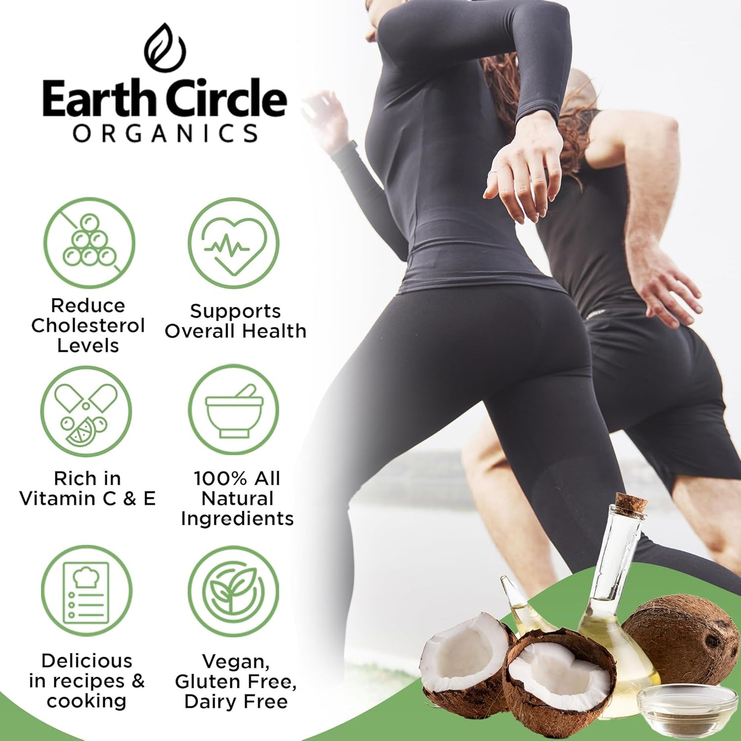 Earth Circle Organics Premium Ultra Pure Extra Virgin Organic Coconut Oil, Cold Pressed, Baking, Smoothies, Skin & Hair Care, Gluten-Free, Keto & Paleo Friendly (32 Ounce Unrefined)