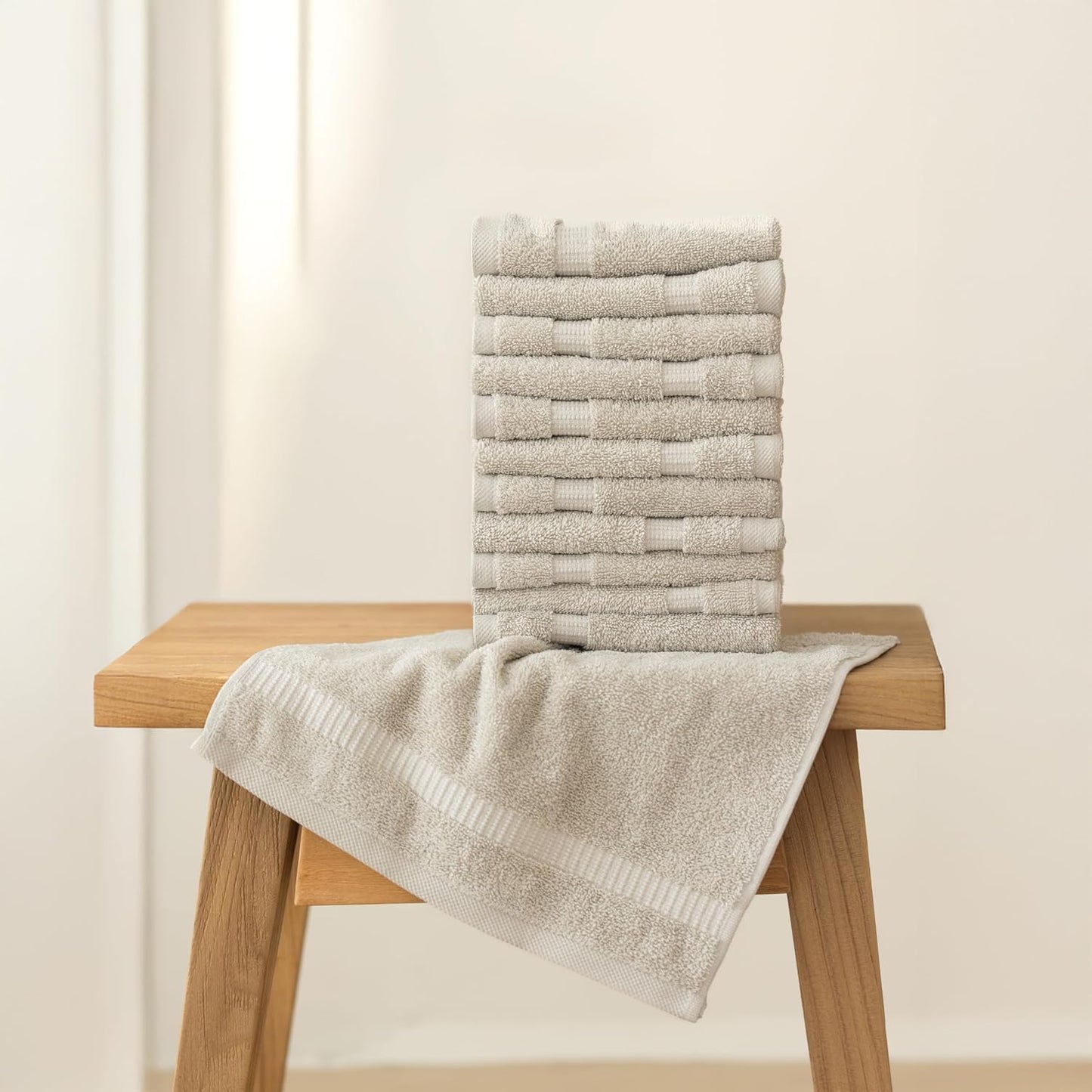 SALBAKOS 100% Turkish Cotton Washcloth Set of 12 13x13 inch | Heirloom Quality | Hotel & Spa Collection | Ultra Soft, Super Absorbent, Washcloth Towels | Made in Turkey (Stone, 12 Washcloths)